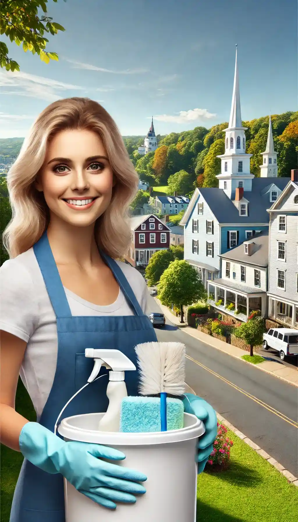 A cleaning woman and the view of Connecticut