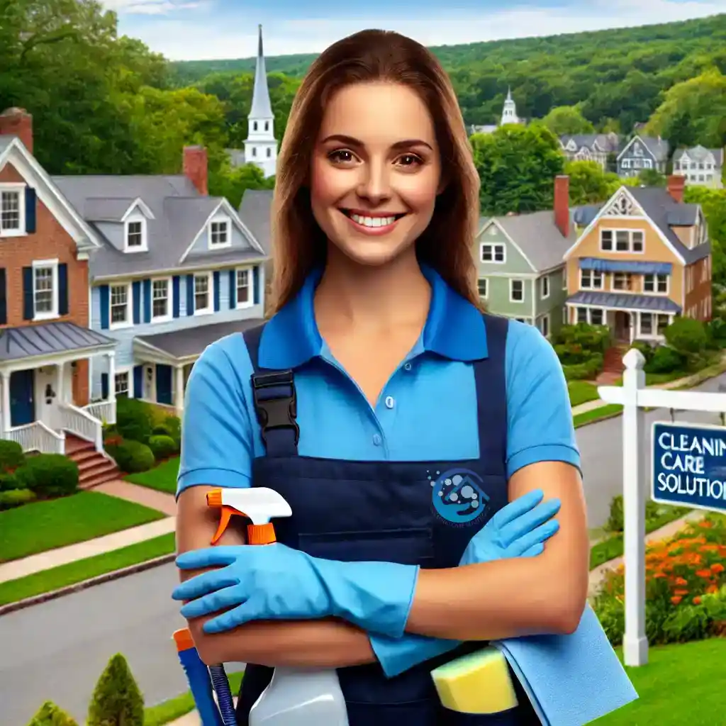 A cleaning woman and a background from Danbury, CT